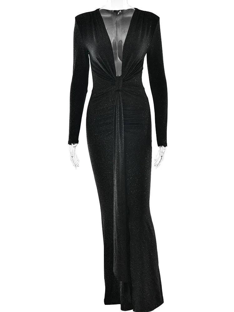 Articat Elegant Long Sleeve Elastic Tight Party Evening Dress For