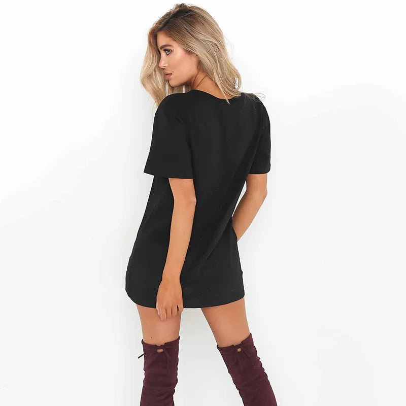 Deep V Neck Sexy Summer Dress Women Solid Color Hanging neck hollow