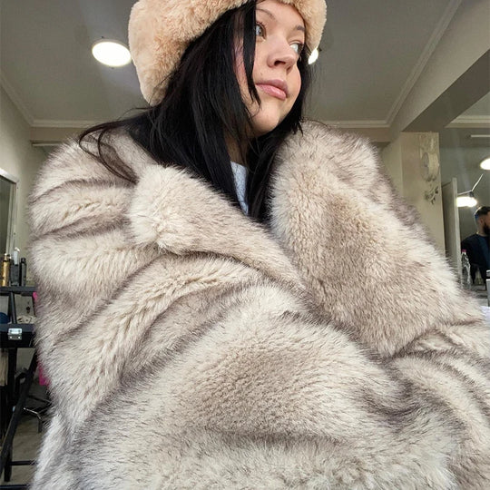 Luxury Brand Fashion Gradient Animal Color Faux Fur Coat Jacket Women