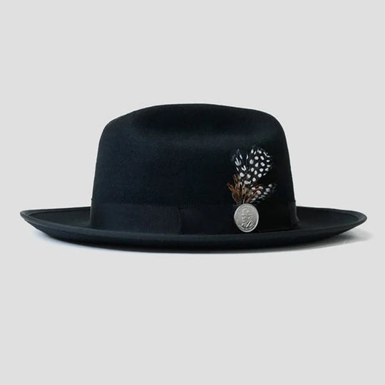 Warm Soft Lightweight Wool Felt Fedora Hat with Feather British Style Autumn Winter Versatile Unisex Adjustable Band