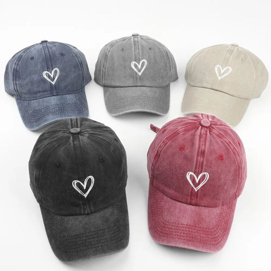 Spring/SummerHat Female Embroidered Peach Heart Wash Denim Baseball