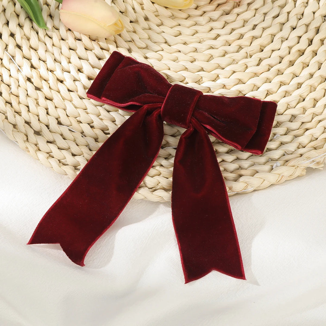 Velvet Bow Hairpin Barrettes For Women French Red Black Hair Clips
