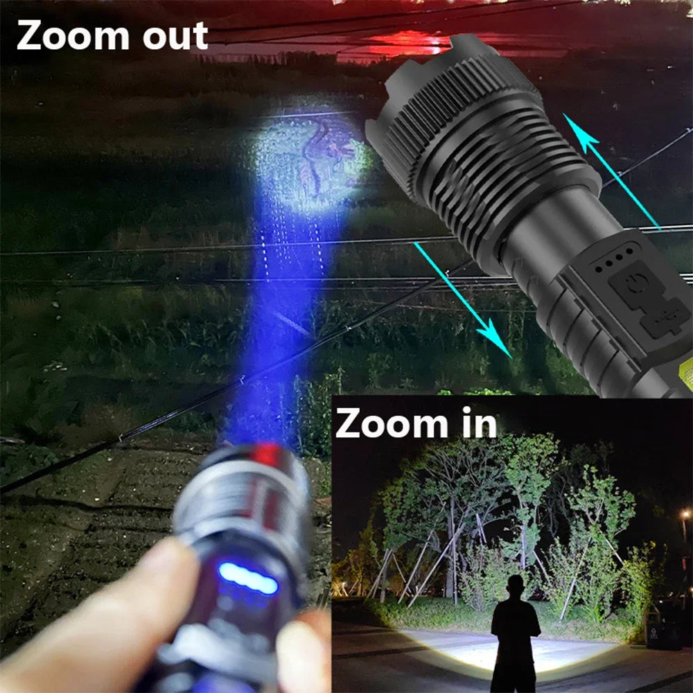High Power LED Flashlight USB Rechargeable Torch Strong Light Flashlight Long Range Tactical Zoom Lamp Outdoor Camping Lantern