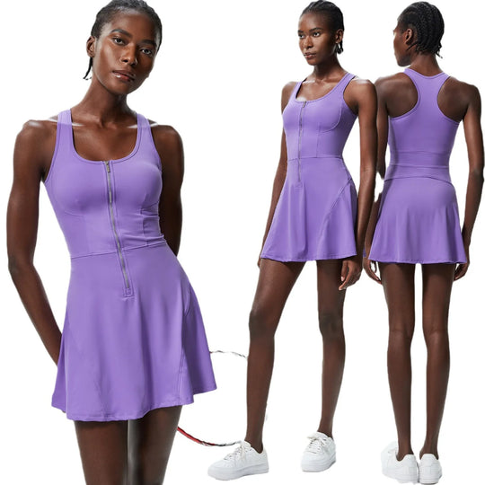 One Piece Tennis Dress Women Summer Solid Color Outdoor Running Skirt