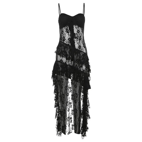 Women Dress Sexy Patchwork Mesh Strapless Irregular Waist Ruffled