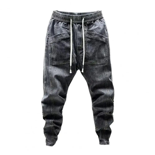Elastic Waist Jeans Men's Elastic Drawstring Waist Denim Cargo Pants