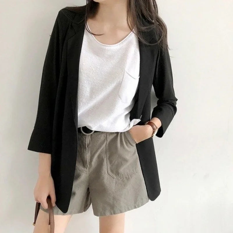 Spring Women Thin Blazers Sun Protection Suit 2024 Female Summer Black