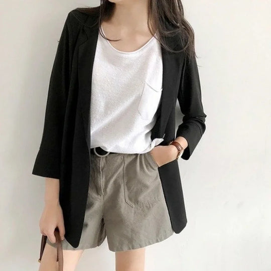 Spring Women Thin Blazers Sun Protection Suit 2024 Female Summer Black