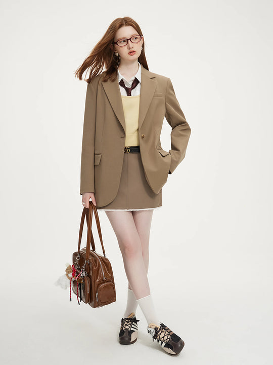 FSLE Office Lady Minimalist One Button Temperament Suit Jacket for