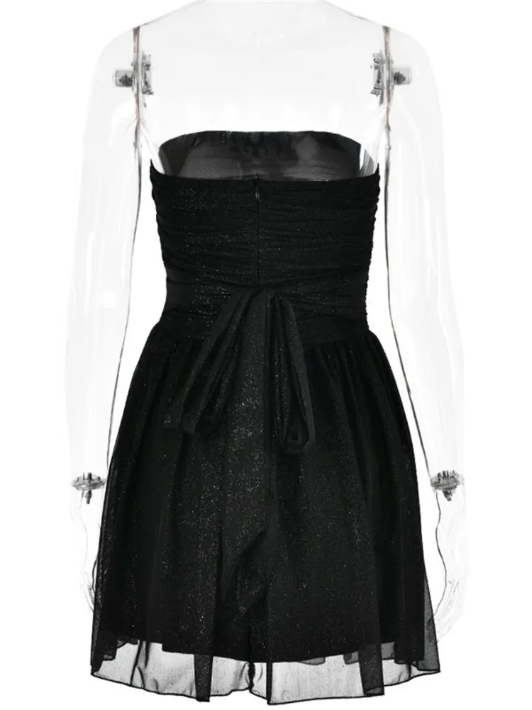 Mozision Elegant Strapless Sexy Mini Dress Women Fashion Black