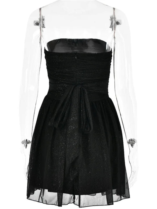 Mozision Elegant Strapless Sexy Mini Dress Women Fashion Black