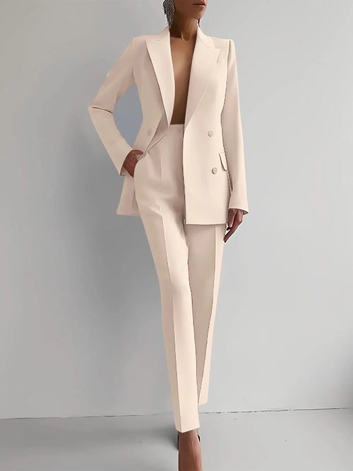 Women New 2pcs Clothes Set Solid Color Long Sleeve Blazer Jacket High