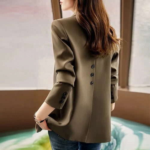 Black Elegant Women Blazers Spring Autumn Long Sleeve Slim Blazer Chic