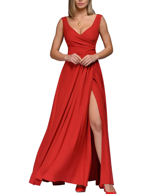 Spring Summer Dress Women 2024 Sexy Deep V Neck Sleeveless Slit Maxi