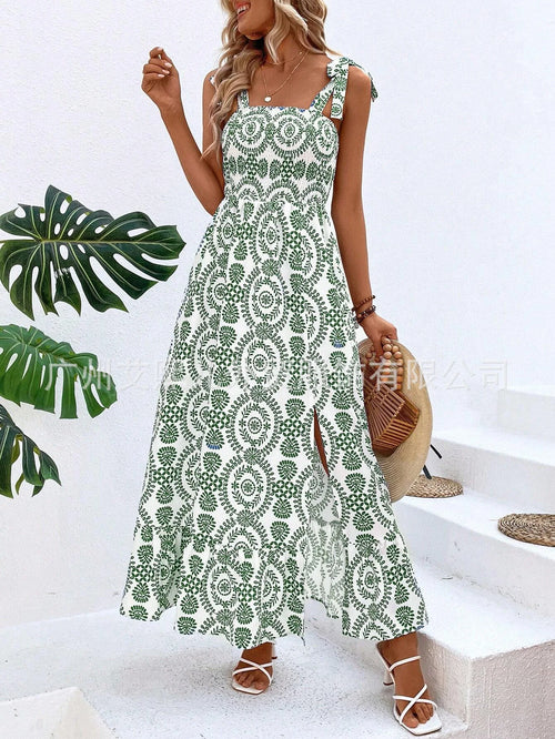 Summer Fashion Sling Maxi Dress Loose Elegant Ruffle A-Line Dress