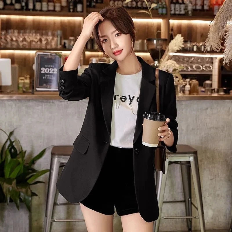 Black Elegant Women Blazers Spring Autumn Long Sleeve Slim Blazer Chic