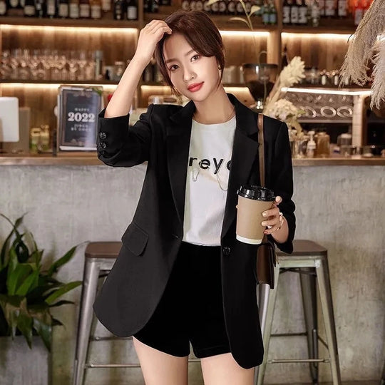 Black Elegant Women Blazers Spring Autumn Long Sleeve Slim Blazer Chic