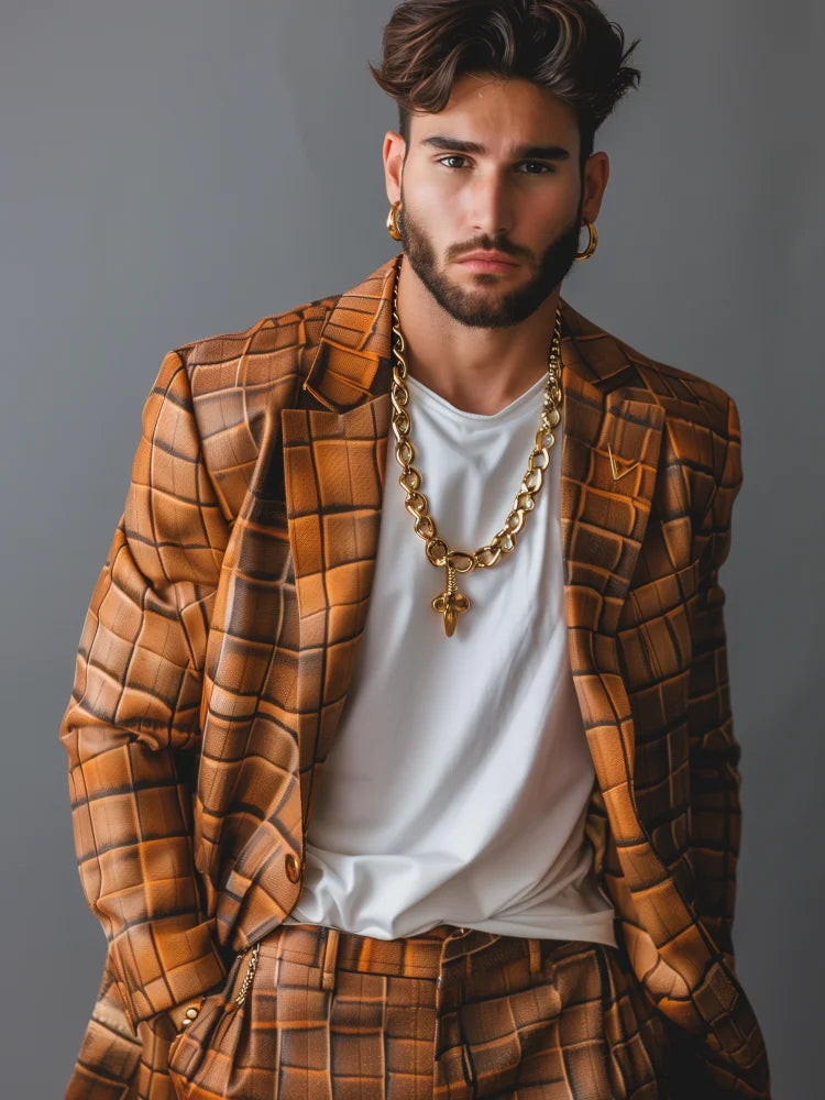 Fashion American Slim Men's Suit Men's Leopard Print Suit Casual Party Crocodile Suit Jacket Coat Bar Wedding Performance Set