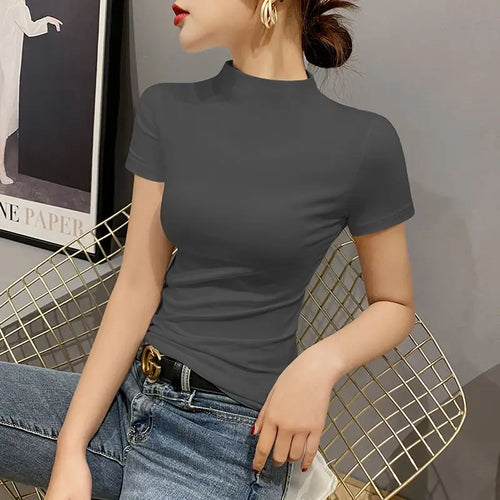 Luxury New Korean Style Women's Clothes High Neck Stretch Short