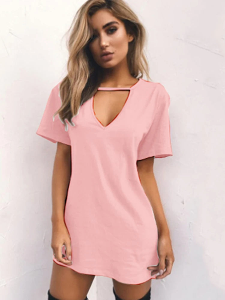 Sexy Elegant Dress Wrap Deep V Neck Cut Out Loose Dress Women Solid