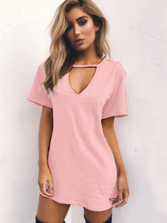Sexy Elegant Dress Wrap Deep V Neck Cut Out Loose Dress Women Solid