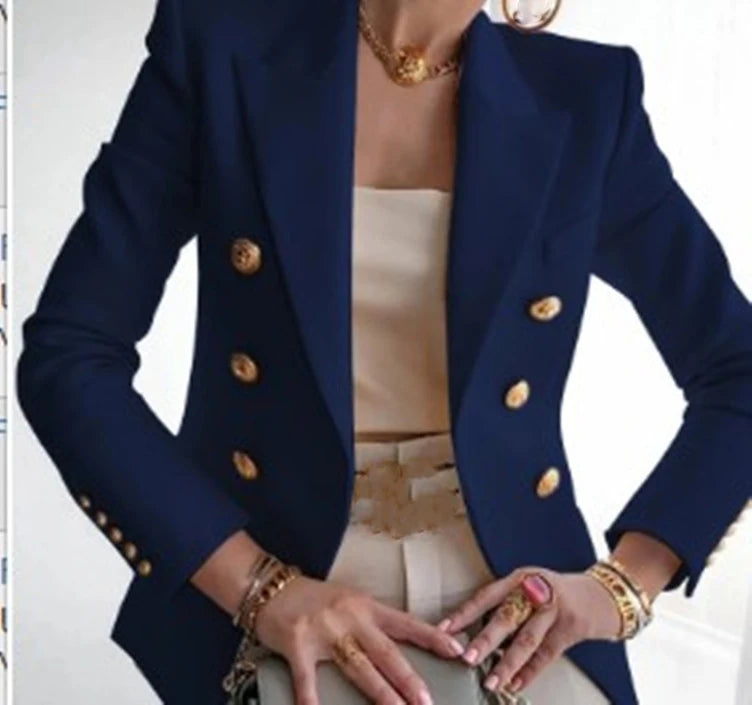 Casual Turn Down Collar Long Sleeve Suit Outerwear Office Lady Spring
