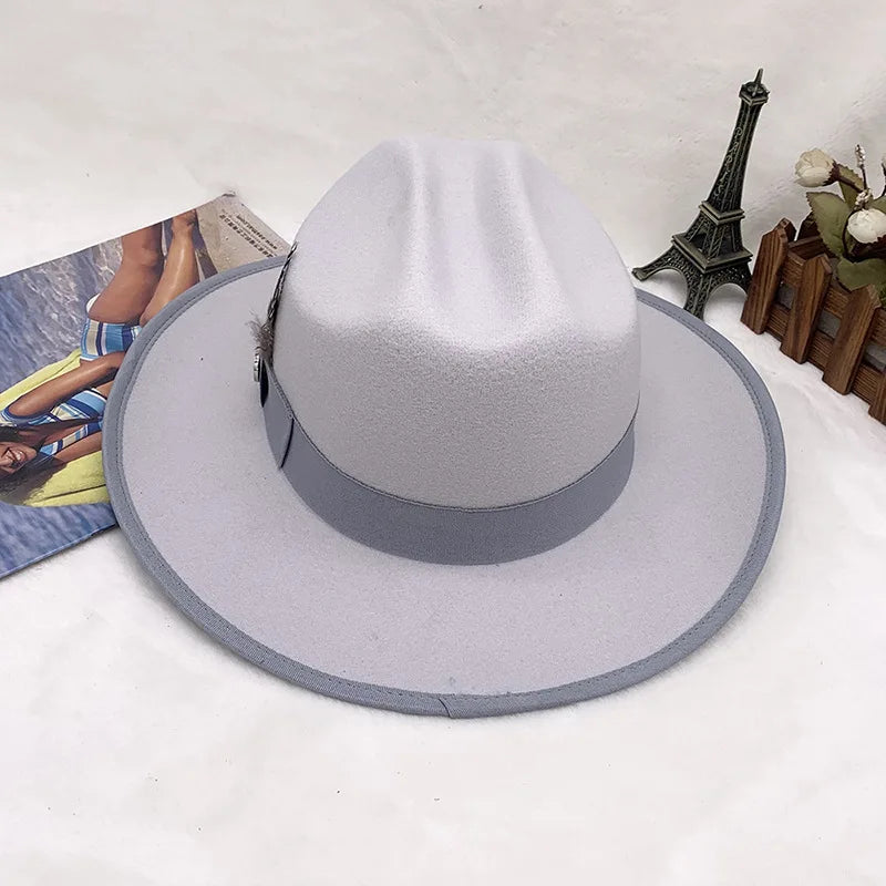Warm Soft Lightweight Wool Felt Fedora Hat with Feather British Style Autumn Winter Versatile Unisex Adjustable Band