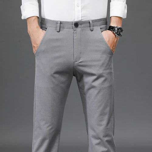 98% Cotton Casual Pants Men Solid Color Business Fashion Straight Slim