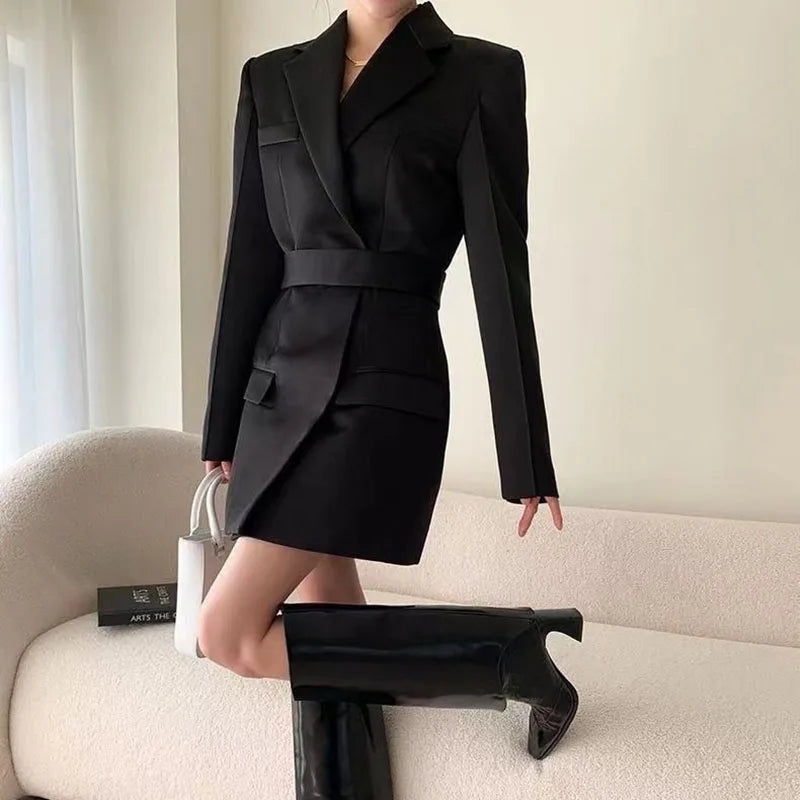 Autumn New High end Waist Slim Blazer Jacket Women Casual British Mid