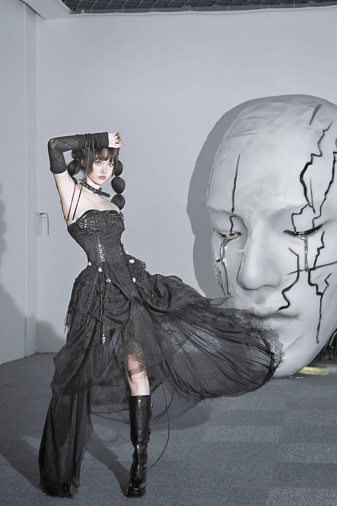 TDH Heavy Industries Handmade Pure Black Gothic Black Strap Drawstring Chest, Bird Cage, Affordable Bundle Body, Skincare Top