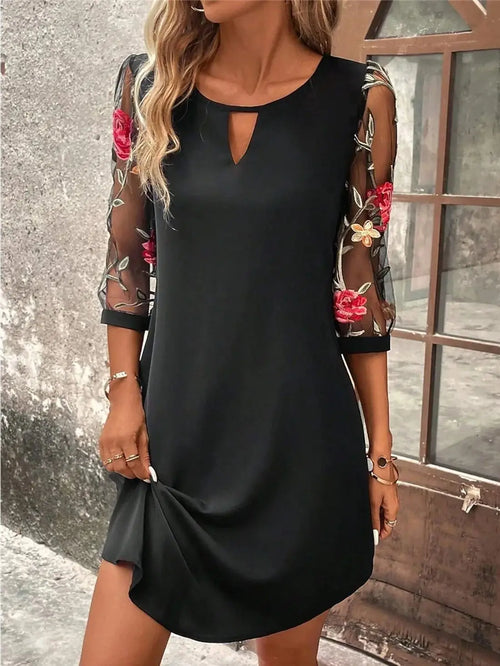 Luxury Dress Women's Perspective Mid Sleeve Printed Round Neck Mini