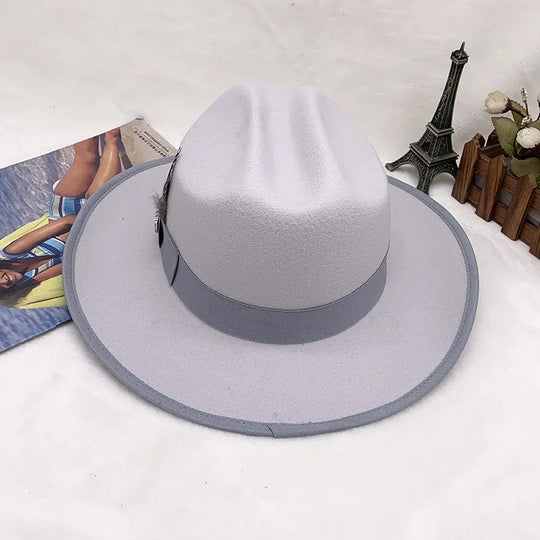 Warm Soft Lightweight Wool Felt Fedora Hat with Feather British Style Autumn Winter Versatile Unisex Adjustable Band