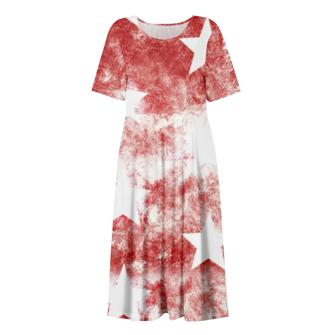 Women's Summer Dresses Casual Fashion Independence Day Printed Dress New Short Sleeved Round Neck Pocket Dress vestidos longos