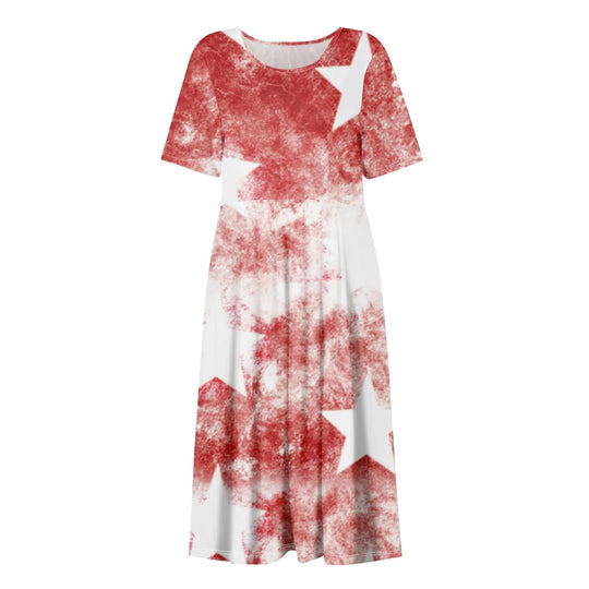 Women's Summer Dresses Casual Fashion Independence Day Printed Dress New Short Sleeved Round Neck Pocket Dress vestidos longos