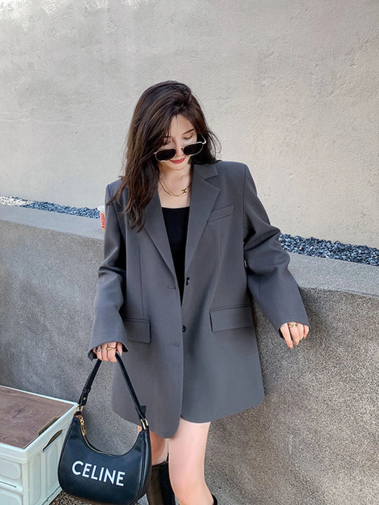 Zoki Back Slit Design Blazer Coats Women Casual Fashion Loose Korean