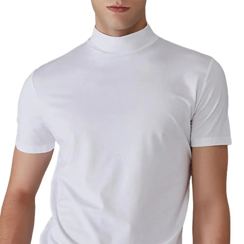 Men Half High Collar Slim Fit T-shirt Summer Casual Short Sleeve Solid