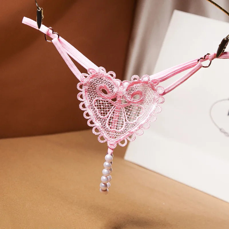 Transparent Women's Panties Sweet Underwear Open Crotch Thongs Embroidery Sexy Lingerie Erotic Beaded G-Strings T-Back