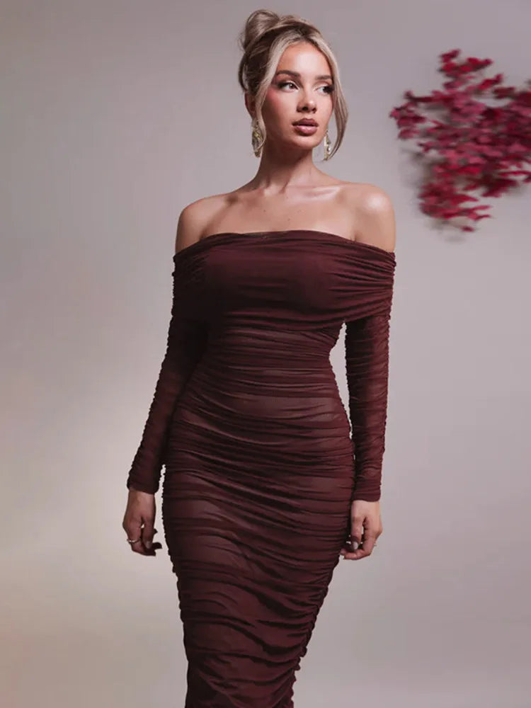 Mozision Off-shoulder Long Sleeve Sexy Maxi Dress For Women Autumn New