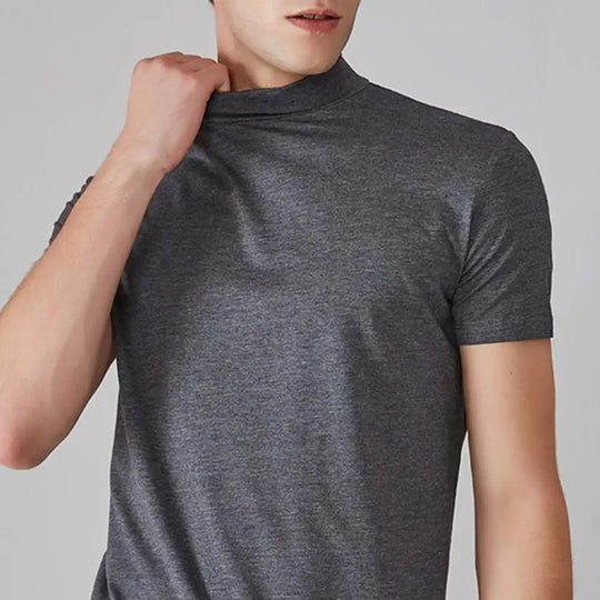Men Half High Collar Slim Fit T-shirt Summer Casual Short Sleeve Solid