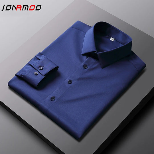 Men's Casual and Fashionable Long Sleeved Solid Color Shirt Non
