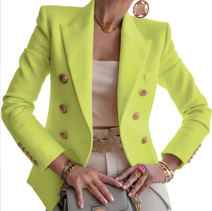 Casual Turn Down Collar Long Sleeve Suit Outerwear Office Lady Spring