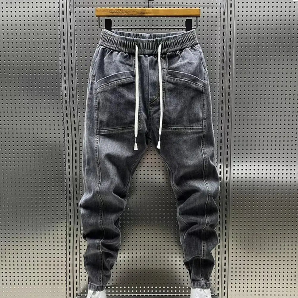 Elastic Waist Jeans Men's Elastic Drawstring Waist Denim Cargo Pants