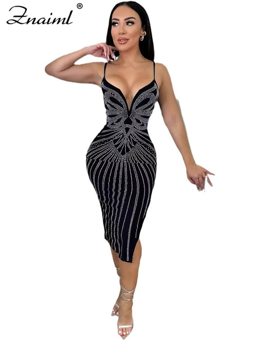 Znaiml Blue Spaghetti Strips Birthday Dresses Women's Summer Sexy Hot