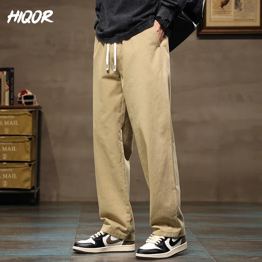 HIQOR Men Casual Pants Fashion Jogger Pant Loose Straight Wide Leg