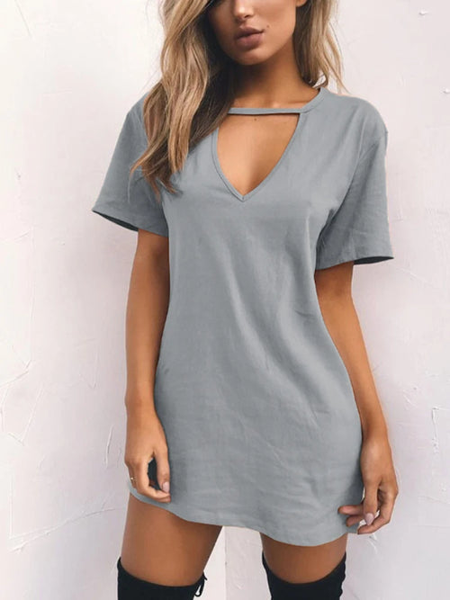 Sexy Elegant Dress Wrap Deep V Neck Cut Out Loose Dress Women Solid