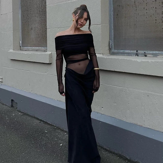 Summer New Solid Color Long Sleeve Off Shoulder Dresses Sexy Wrap