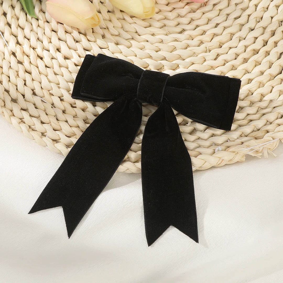 Velvet Bow Hairpin Barrettes For Women French Red Black Hair Clips