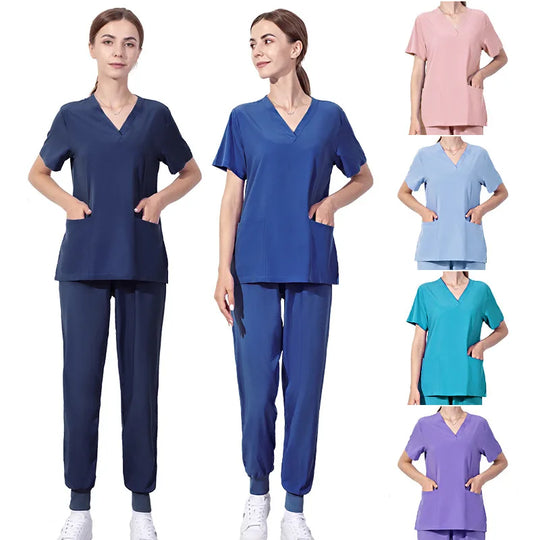 Solid Color Nursing Scrubs Women Uniforms Elasticity Pet Clinic Nurse