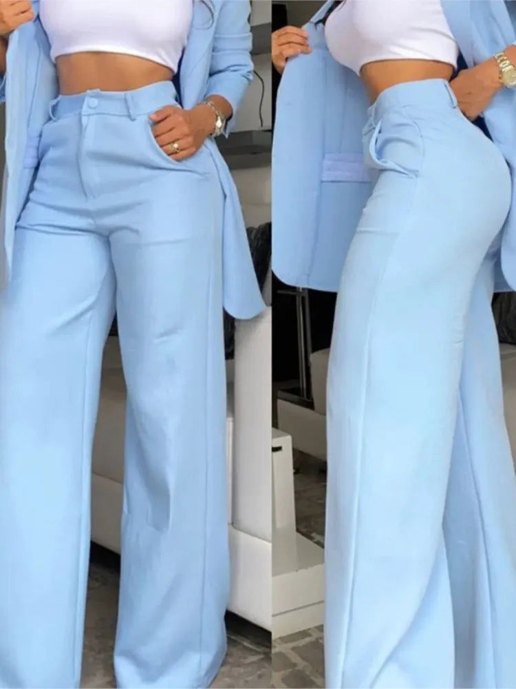 Autumn Women's Fashion Solid Notched Collar Suit Two Piece Business