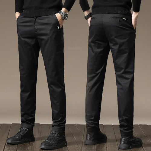 New High Quality Combed Cotton Casual Pants Men Thick Solid color